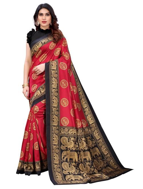 red art silk printed saree with blouse - 18248733 - Very Small Image - 1