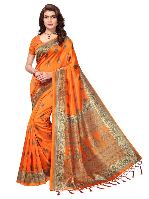 orange silk mysore saree with blouse - 18248788 - Very Small Image - 1
