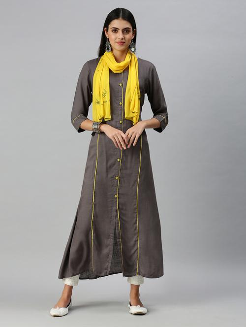 grey cotton blend aline kurta - 18249151 - Very Small Image - 1