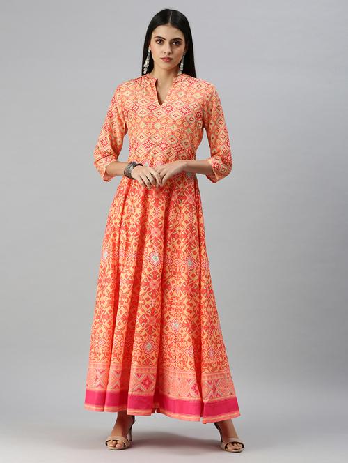 orange cotton blend anarkali kurta - 18249234 - Very Small Image - 1