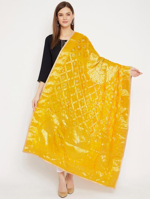 yellow silk blend dupatta - 18249424 - Very Small Image - 1