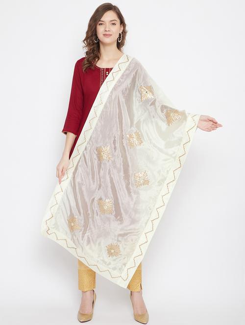 cream silk blend dupatta - 18249459 - Very Small Image - 1