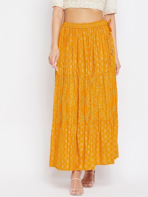 yellow rayon flared skirt - 18249480 - Very Small Image - 1