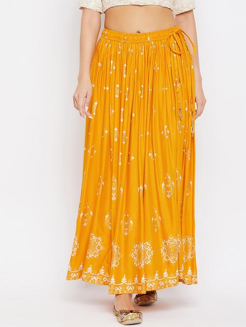 yellow rayon flared skirt - 18249486 - Very Small Image - 1