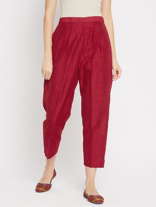 pink solid mid rise pleated trouser - 18249491 - Very Small Image - 1