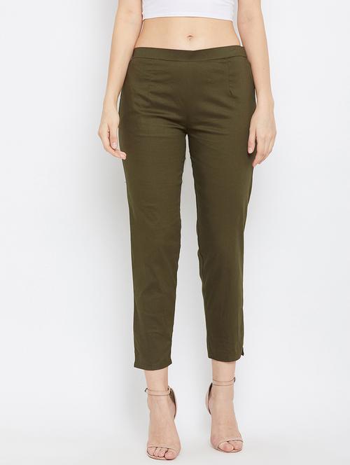 olive solid flat front trouser - 18249504 - Very Small Image - 1