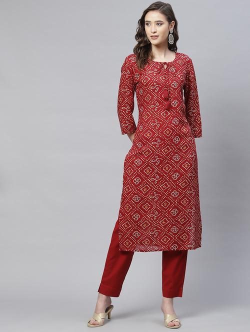 red modal kurta pant set - 18249686 - Very Small Image - 1