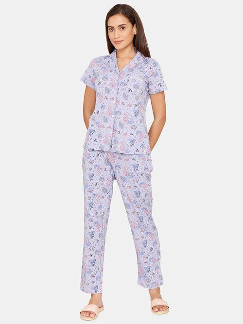 purple printed nightwear pyjama set - 18249715 - Very Small Image - 1