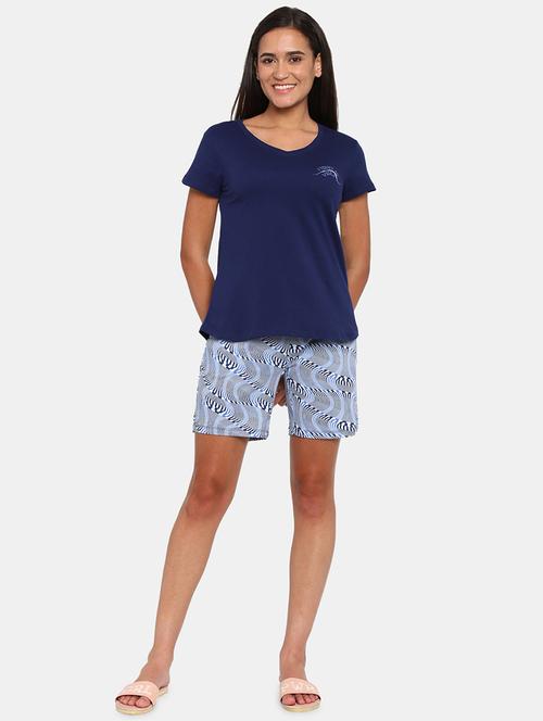 blue printed nightwear shorts set - 18249726 - Very Small Image - 1