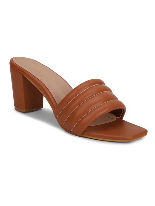 tan faux leather slip on sandals - 18250059 - Very Small Image - 1