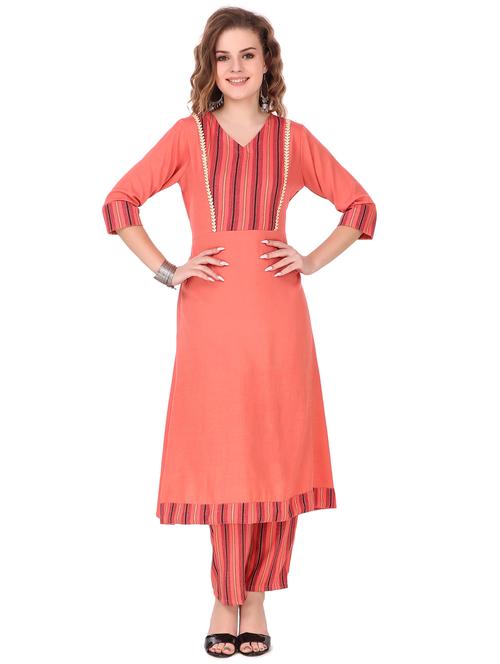 orange rayon kurta pant set - 18250659 - Very Small Image - 1