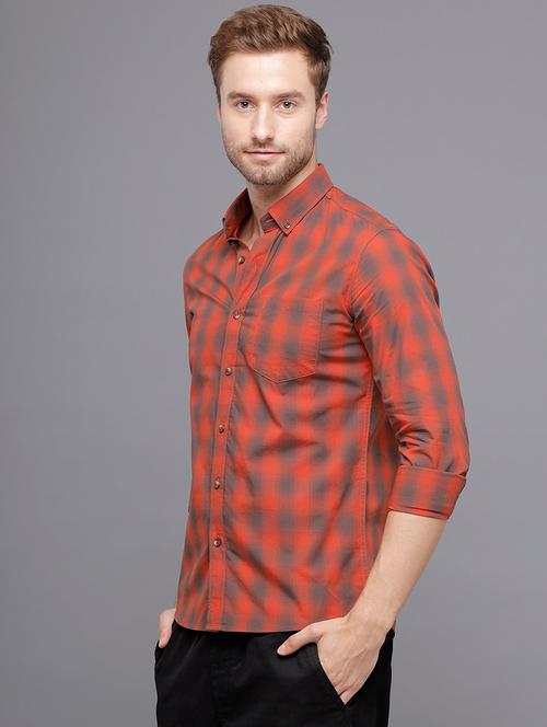 orange checkered casual shirt - 18250802 - Very Small Image - 1