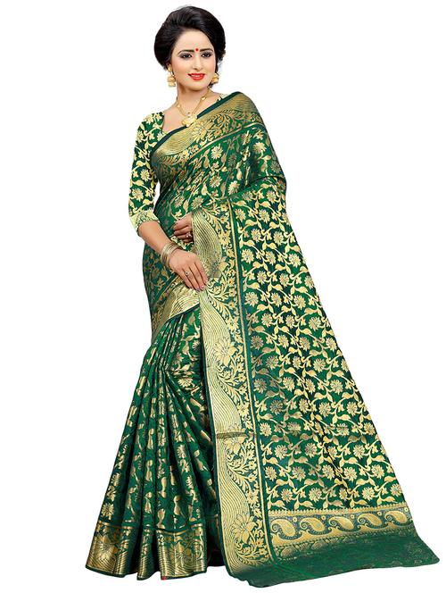 green cotton chanderi saree with blouse - 18250897 - Very Small Image - 1