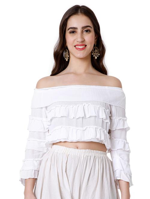 off shoulder ruffled crop top - 18251054 - Very Small Image - 1