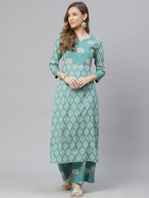 green kurta palazzo set - 18251102 - Very Small Image - 1