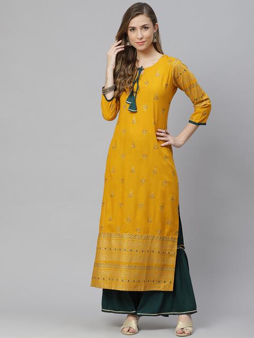 yellow kurta palazzo set - 18251111 - Very Small Image - 1