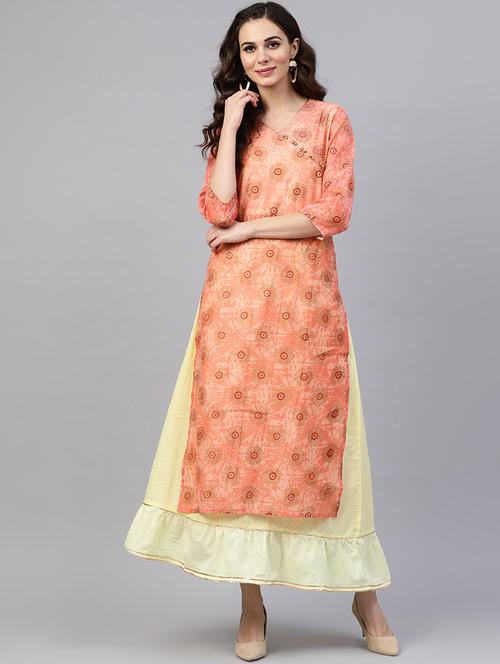 peach printed straight kurta - 18251128 - Very Small Image - 1