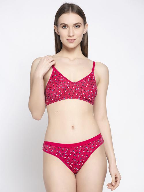pink printed bras and panty set - 18251174 - Very Small Image - 1