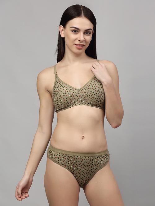 olive floral printed bra and panty set - 18251188 - Very Small Image - 1