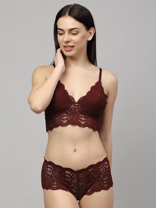 brown lace bras and panty set - 18251245 - Very Small Image - 1