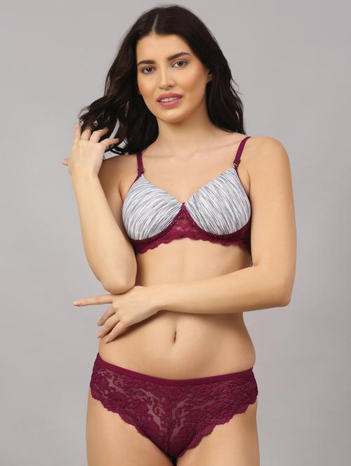 purple printed bras and panty set - 18251284 - Very Small Image - 1
