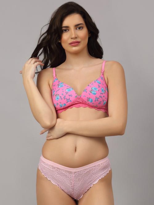 pink lightly padded bra with bikini panty set - 18251302 - Very Small Image - 1