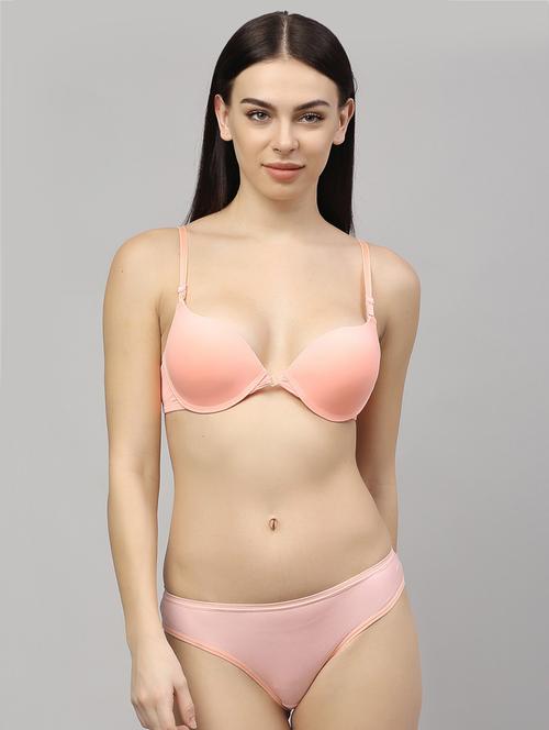 peach polyester bras and panty set - 18251311 - Very Small Image - 1