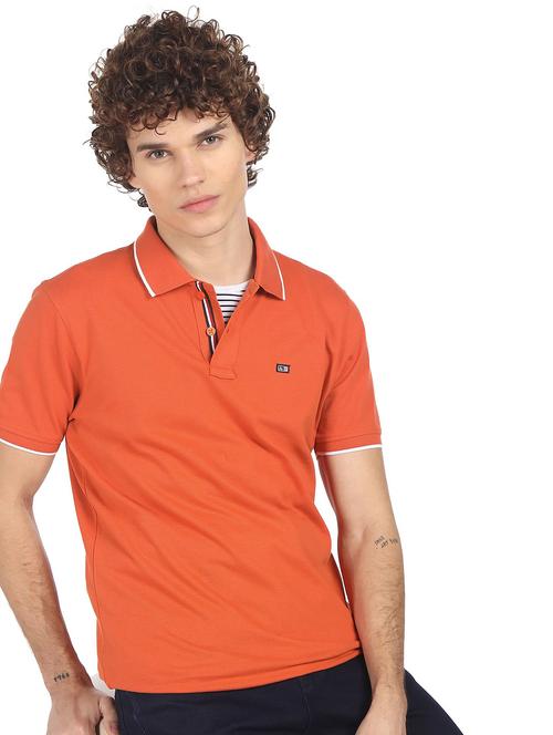 orange solid polo t-shirt - 18252285 - Very Small Image - 1