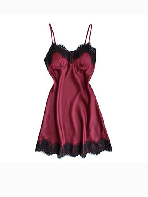 ladies satin nighties maroon color - 18253123 - Very Small Image - 1
