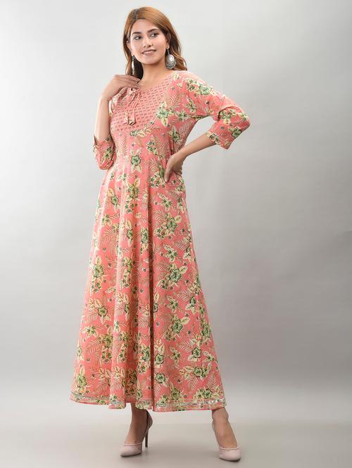 orange printed anarkali kurta - 18253246 - Very Small Image - 1