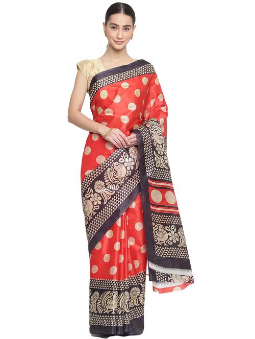red art silk printed saree with blouse - 18253256 - Very Small Image - 1