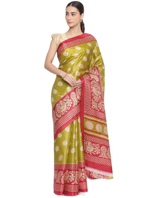 green art silk printed saree with blouse - 18253259 - Very Small Image - 1