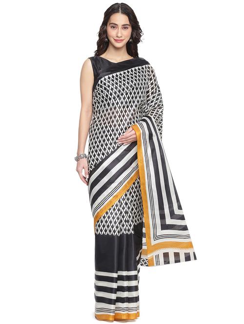 mustard art silk printed saree with blouse - 18253271 - Very Small Image - 1