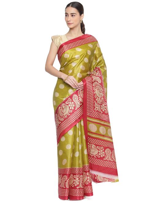 green art silk printed saree with blouse - 18253290 - Very Small Image - 1