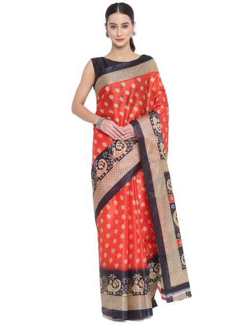 orange art silk printed saree - 18253292 - Very Small Image - 1