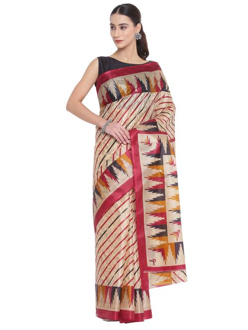 pink art silk printed saree with blouse - 18253296 - Very Small Image - 1