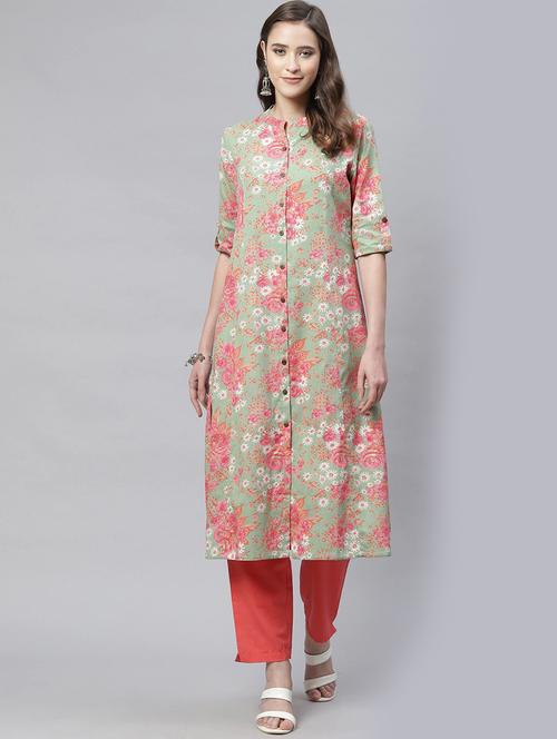 green printed a-line kurta - 18253331 - Very Small Image - 1