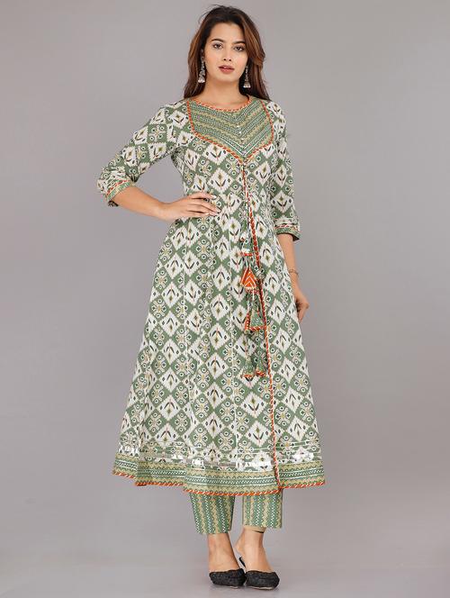 green cotton kurta pant set - 18253352 - Very Small Image - 1
