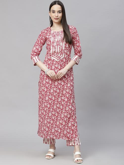 pink cotton kurta pant set - 18253459 - Very Small Image - 1