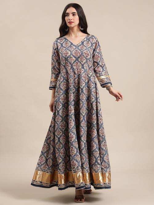 blue silk anarkali kurta - 18253632 - Very Small Image - 1