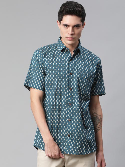 teal-blue printed casual shirt - 18253779 - Very Small Image - 1