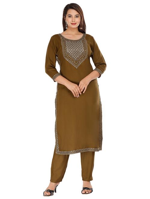 olive rayon kurta pant set - 18254255 - Very Small Image - 1