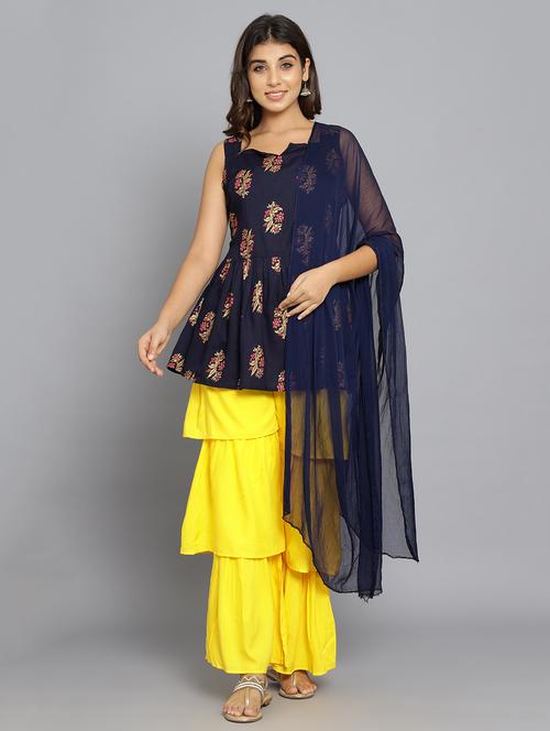 navy rayon kurta sharara set - 18254298 - Very Small Image - 1