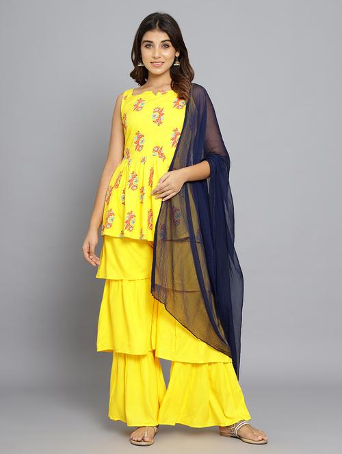 yellow rayon kurta sharara set - 18254299 - Very Small Image - 1