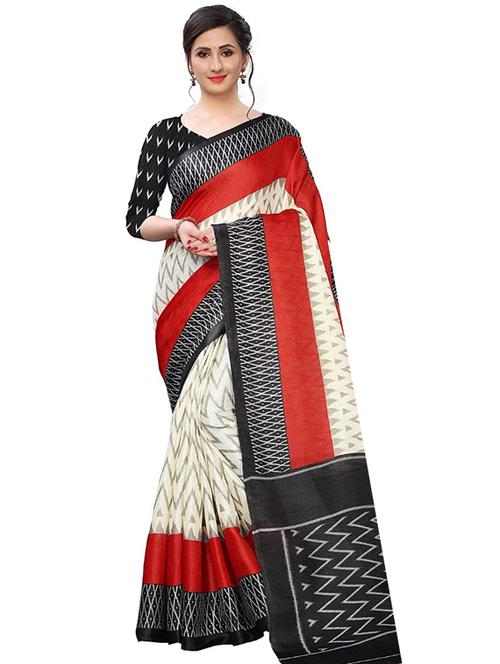 black cotton printed saree with blouse - 18254307 - Very Small Image - 1