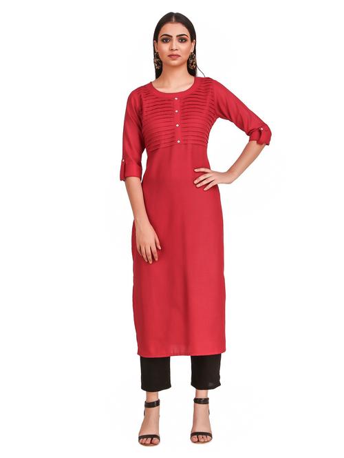 red solid straight kurta - 18254345 - Very Small Image - 1