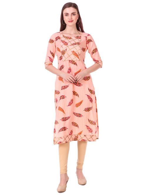 orange printed straight kurta - 18254353 - Very Small Image - 1
