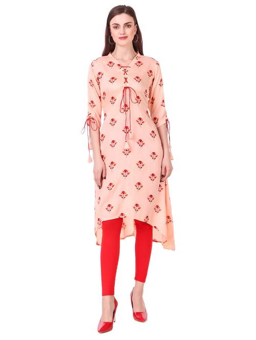 orange printed high-low kurta - 18254356 - Very Small Image - 1