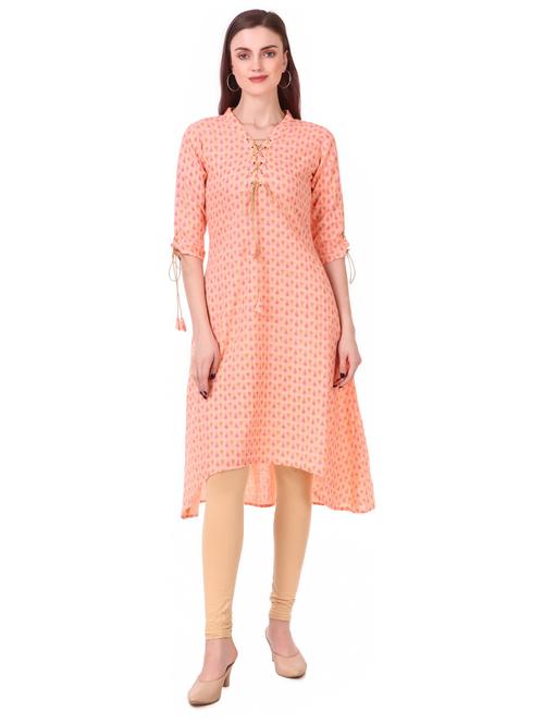 orange printed high-low kurta - 18254357 - Very Small Image - 1