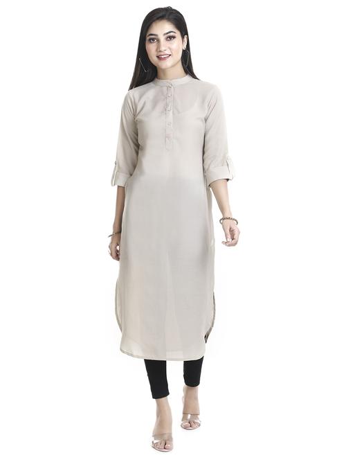 grey solid straight kurta - 18254372 - Very Small Image - 1
